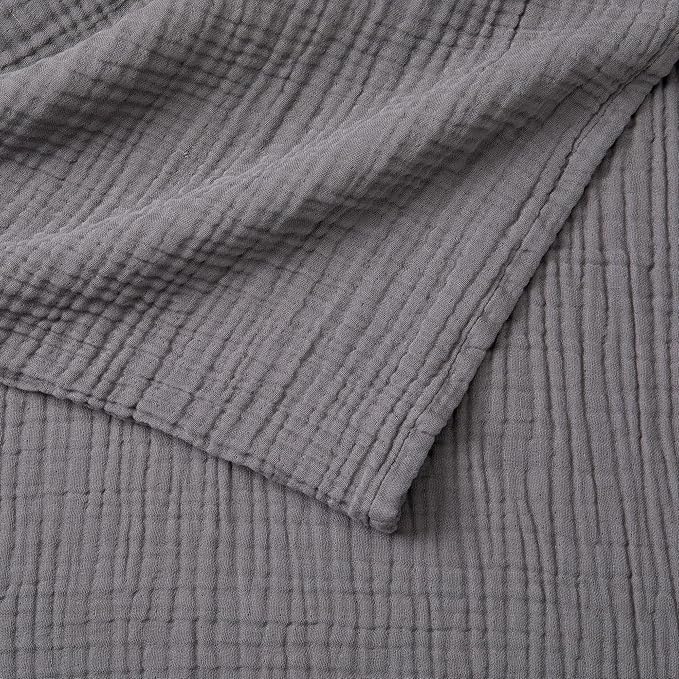 100% Cotton Muslin Twin Size Blanket | Soft, Breathable, and Lightweight Bed Blanket for All-Season | Perfect for Layering | Maria Collection (Twin, Charcoal)