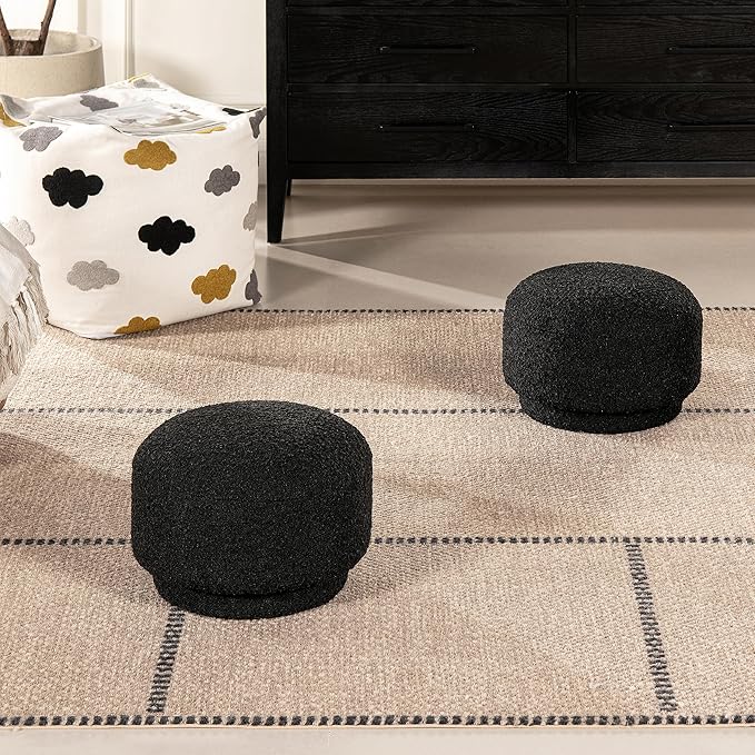 Jennifer Taylor Home Fuji 15" Mushroom Footstool Ottoman Modern, Ebony Black Boucle