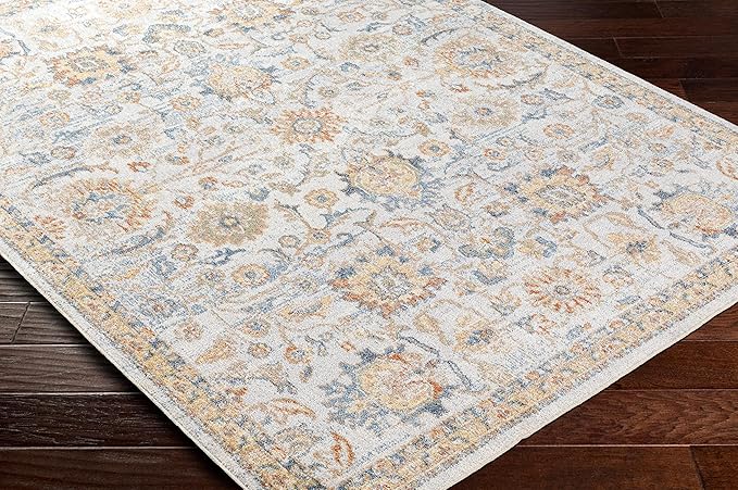 Mark&Day Washable Rugs, 9x12 Eskridge Traditional Burnt Orange Area Rug, Orange Blue Beige Carpet for Living Room, Bedroom or Kitchen (9'2" x 12', Machine Washable)