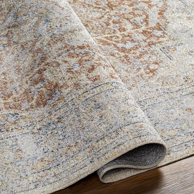 Mark&Day Washable Rugs, 2x3 Hollyvilla Traditional Beige Area Rug, Beige Blue Orange Carpet for Living Room, Bedroom or Kitchen (2' x 3', Machine Washable)