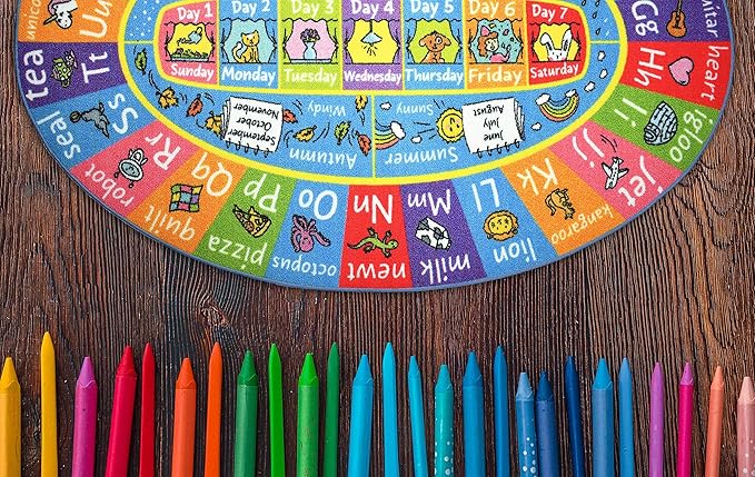 KC Cubs Educational Kids Rug – ABC Alphabet, Seasons, Months & Days Learning Mat – Soft Interactive Carpet for Classroom, Playroom & Bedroom 3x5 Oval