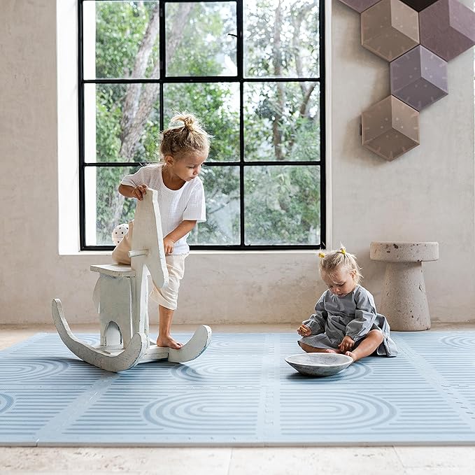 Toddlekind Playmat - Premium Foam Playmat, 4 x 6 feet, 6 Tile Extra Thick Foam Floor Puzzle Mat for Babies/Toddlers Stylish, Non-Toxic, Odorless. Perfect for Tummy Time, Crawling, and Play. Ideal for Nursery and Playroom. 0m+ (Blue)