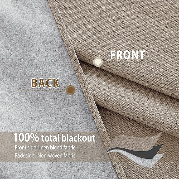 NICETOWN Linen 100% Blackout Linen Curtains 90 inches Length for Bedroom, 2 Panels, 52" W, Thermal Insulated Window Draperies for Living Room