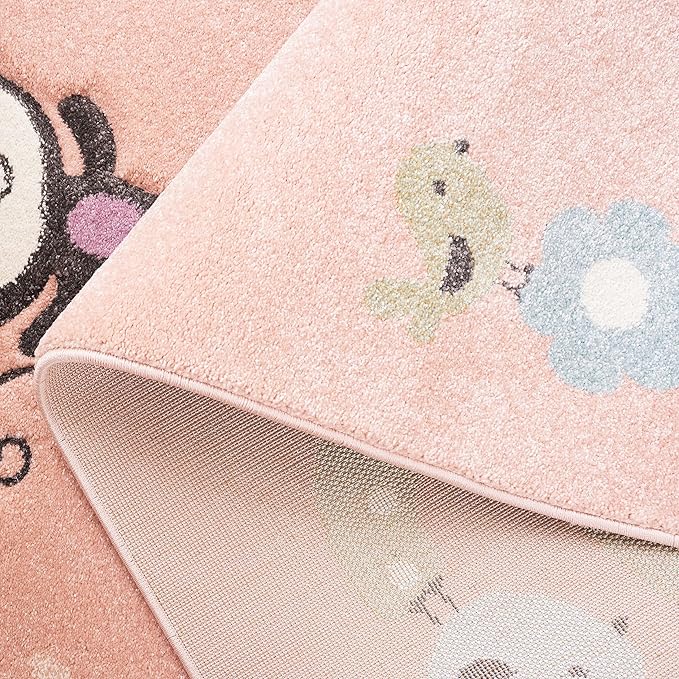 SAFAVIEH Carousel Kids Collection Area Rug - 5'3" Round, Blush Pink, Animal Design, Easy Care & Non-Shedding, Ideal for High Traffic Areas for Boys & Girls in Playroom, Nursery (CRK120U-5R)