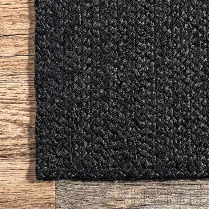 nuLOOM 3x5 Rigo Jute Hand Woven Area Rug, Black, Solid Farmhouse Design, Natural Fiber, For Bedroom, Living Room, Dining Room, Hallway, Office, Kitchen, Entryway
