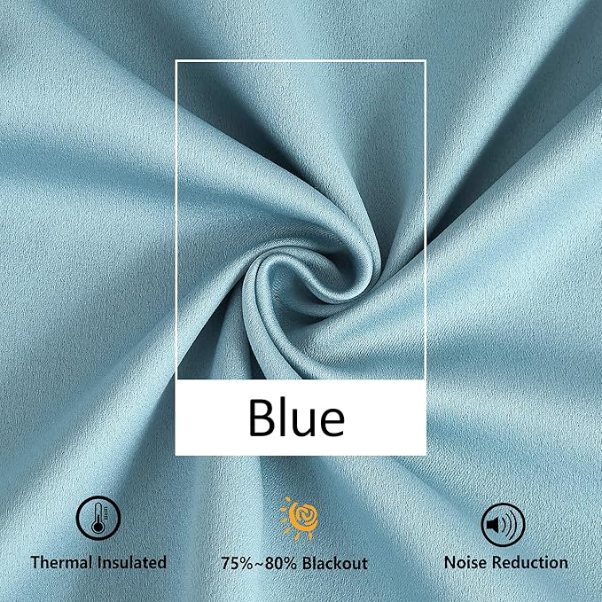 Treatmentex Blue Pompom Curtains for Bedroom Living Room 95 inch Triple Weave Half Blackout Window Curtains for Hotel Men's Guest Room Drapes 52" w x2 Panels Rod Pocket