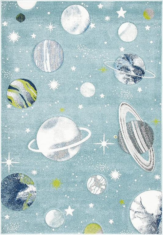 SAFAVIEH Carousel Kids Collection Accent Rug - 2' x 3', Teal & Ivory, Non-Shedding & Easy Care, Ideal for High Traffic Areas for Boys & Girls in Playroom, Nursery, Bedroom (CRK103J)