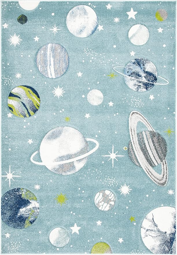 SAFAVIEH Carousel Kids Collection Accent Rug - 3'3" x 5'3", Teal & Ivory, Non-Shedding & Easy Care, Ideal for High Traffic Areas for Boys & Girls in Playroom, Nursery, Bedroom (CRK103J)