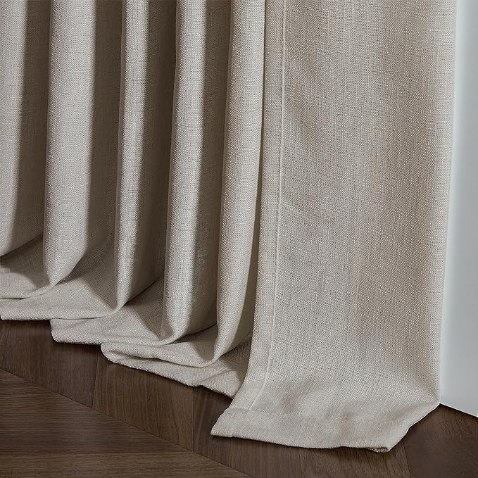Burlywood Birch Linen Pinch Pleated Curtains 120 Inches Long for Living Room Pleated Drapes Hooks Back Tab Thick Linen Textured Boho Farmhouse Country Extra Long 120 Inch Curtain for Dining Bedroom