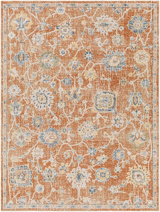 Mark&Day Washable Rugs, 5x7 Erlanger Traditional Burnt Orange Area Rug, Orange Blue Beige Carpet for Living Room, Bedroom or Kitchen (5'3" x 7', Machine Washable)