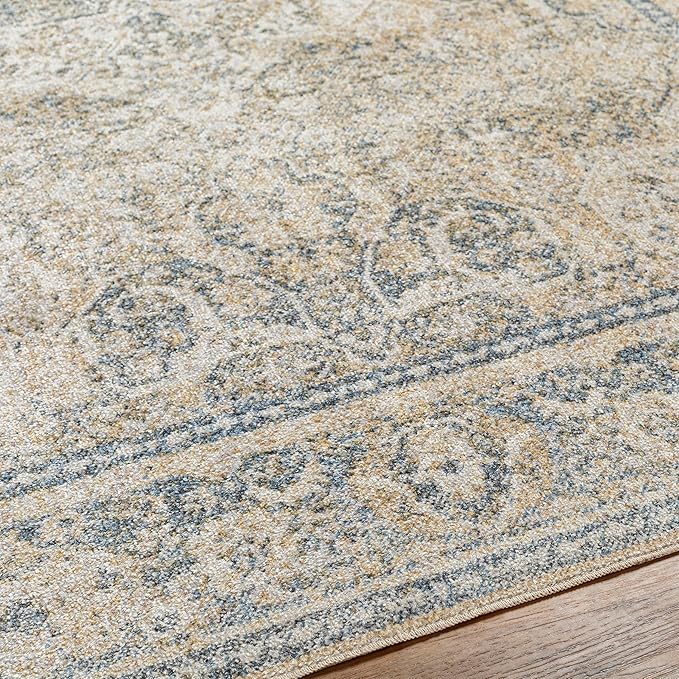 Mark&Day Washable Rugs, 8x10 East Traditional Light Gold Area Rug, Gold Blue Beige Carpet for Living Room, Bedroom or Kitchen (7'10" x 10'2", Machine Washable)