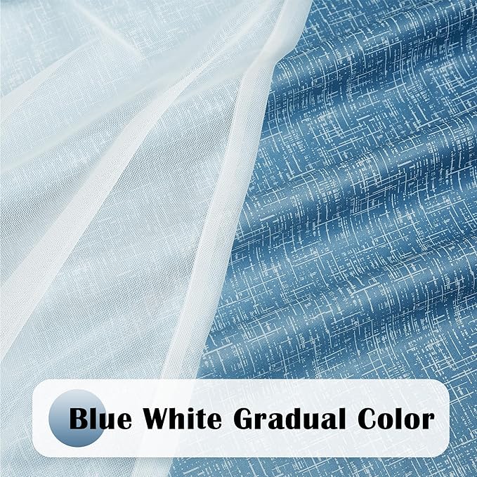 100% Blackout Curtains with Sheer Overlay Mix and Match Double Layer Drapes 63 Inch Length 2 Panels for Bedroom Living Room Blue White Ombre Grommet Window Treatment with Tiebacks
