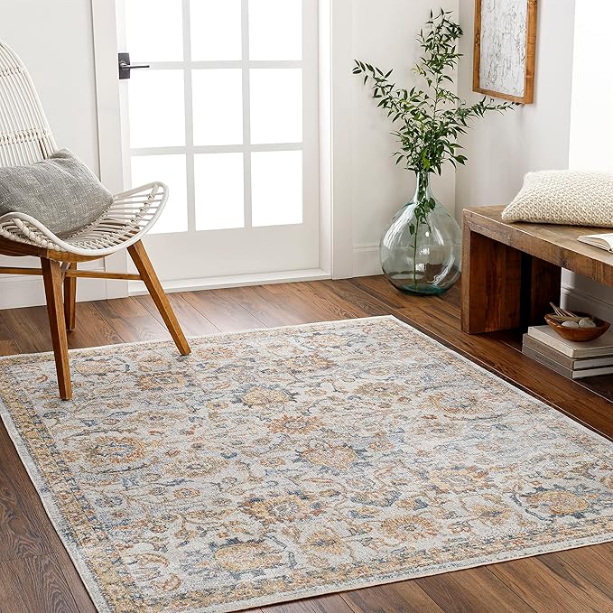 Mark&Day Washable Rugs, 9x12 Eskridge Traditional Burnt Orange Area Rug, Orange Blue Beige Carpet for Living Room, Bedroom or Kitchen (9'2" x 12', Machine Washable)