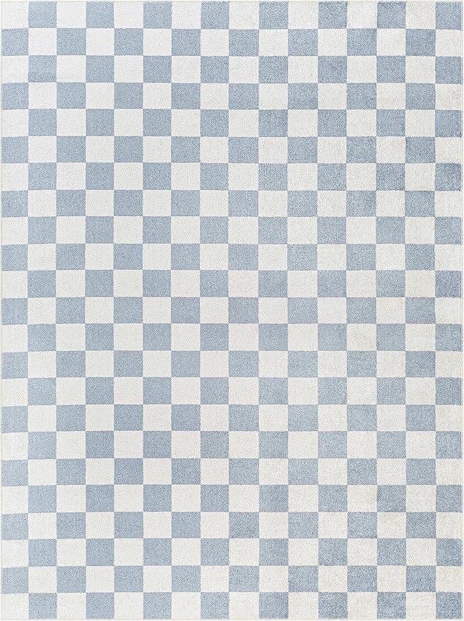 Mark&Day Washable Rugs, 5x7 Shaquina Modern Pale Blue Checkered Rug, Blue Ivory Carpet for Living Room, Bedroom or Kitchen (5'3" x 7', Machine Washable)