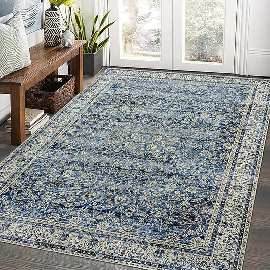 Blue Boho Front Door Mat for Indoor Entrance Washable Non Slip Cute Vintage Floral Aesthetic Area Rugs for Entryway Entry 4x6