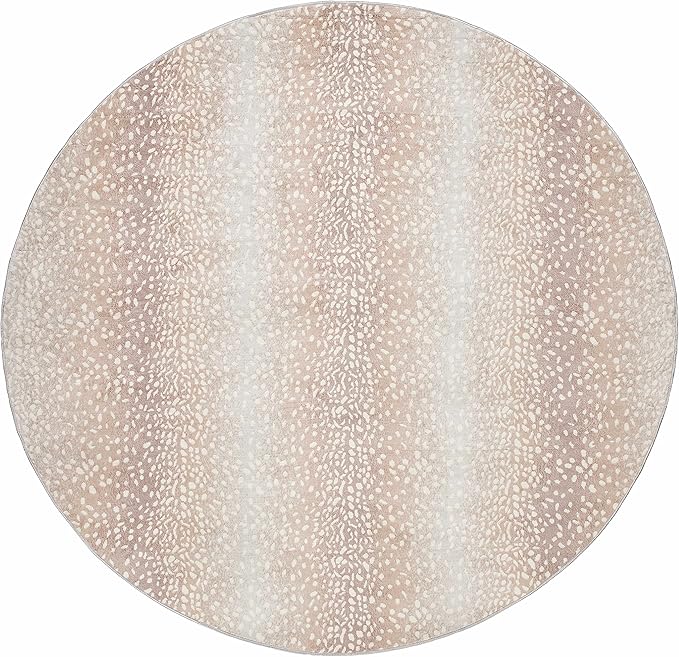 Hauteloom Pointblank Modern Animal Print Area Rug for Living Room, Bedroom - Bohemain Leopard Print Carpet - Contemporary Antelope Print Rug - Gray, Brown, Beige - 6'7" Round Rug