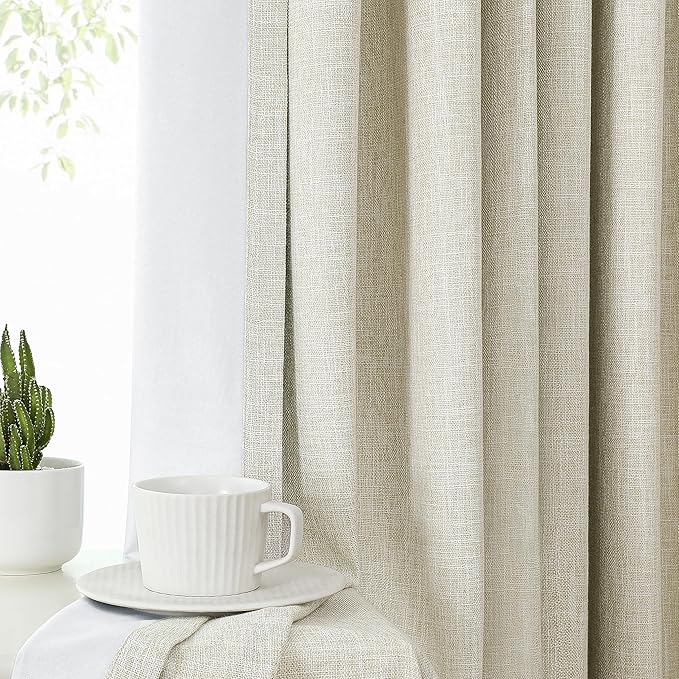 Central Park Pinch Pleat Full Blackout Curtain Panel Thermal Insulated Drapery with Blackout Liner for Farmhouse Living Room Bedroom Window Treatment Sets with Hooks, Sand/Linen, 40"x120"x2