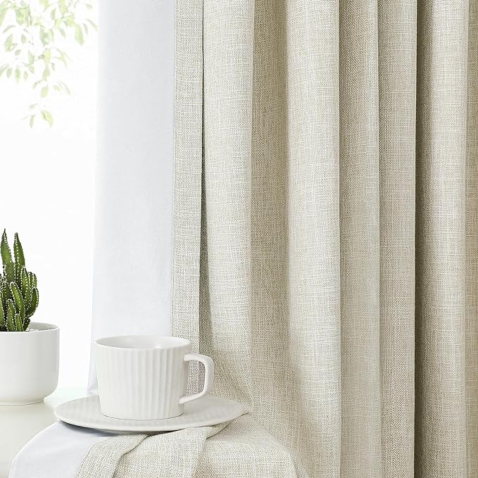 Pinch Pleated Blackout Curtain Panel with Full Blackout Liner Window Treatment Sets with Back Tab for Farmhouse Living Room Bedroom Thermal Insulated Drape with Hooks, 40"x90"x2, Sand/Linen