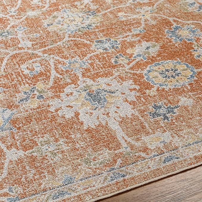Mark&Day Washable Rugs, 5x7 Erlanger Traditional Burnt Orange Area Rug, Orange Blue Beige Carpet for Living Room, Bedroom or Kitchen (5'3" x 7', Machine Washable)