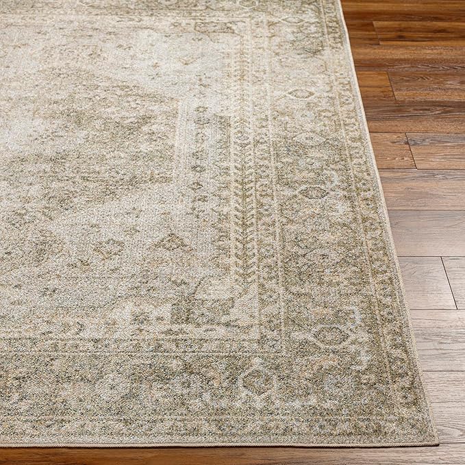Mark&Day Washable Rugs, 5x7 Edmond Traditional Camel Area Rug, Gray Olive Brown Carpet for Living Room, Bedroom or Kitchen (5'3" x 7',Machine Washable)