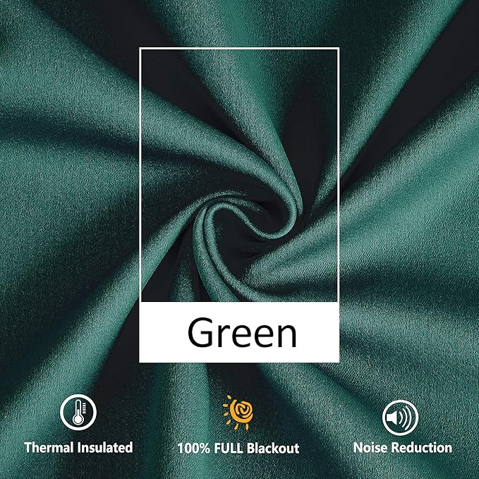 Treatmentex Green Blackout Curtains for Bedroom 84 inch Pom Pom Windows Drapes Cute Decorative Triple Weave Thermal Insulated Curtain Drapes for Nursery Room Studio Hotel 52" w x2 Panels Rod Pocket