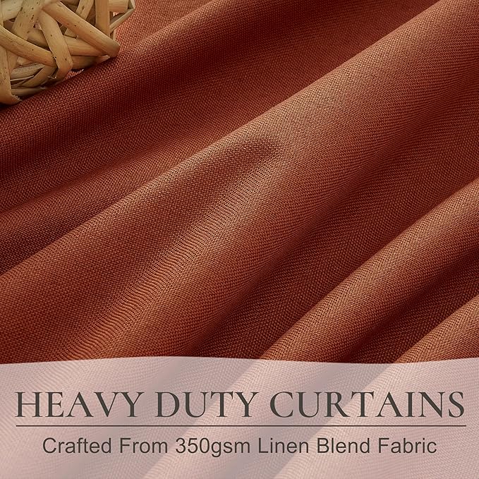 Fall Burnt Orange Curtains Blackout 102 Inches Long 2 Panels Set,Terracotta Autumn Color Decor Retro for Living Room/Bedroom Antique Copper Rust Boho 70s Window Pleated Linen Drapes (W50"xL102")