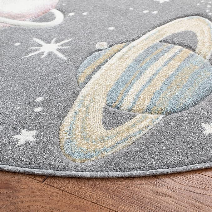 SAFAVIEH Carousel Kids Collection 5'3" Round Grey/Lavender CRK103F Outer Space Area Rug