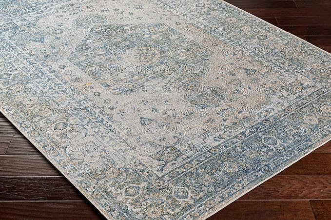 Mark&Day Washable Rugs, 2x4 Edmond Traditional Denim Area Rug, Gray Dark Blue Olive Carpet for Living Room, Bedroom or Kitchen (2'3" x 3'9",Machine Washable)