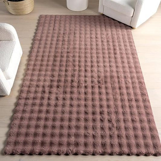 nuLOOM Jeni Burgundy, 5' x 8', Solid Faux Rabbit, Fluffy and Cozy, High Traffic, Stain Resistant, Easy Clean, Durable Washable Area Rug for Bedroom, Living Room, Dining, Den, Foyer, Entryway