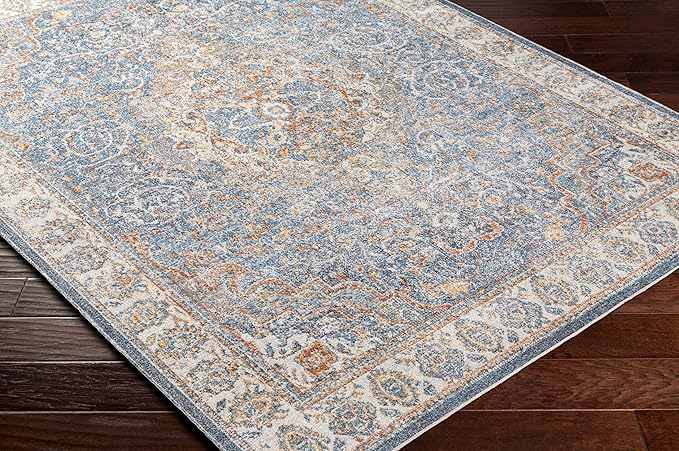 Mark&Day Washable Rugs, 3x8 Elsmore Traditional Dark Blue Runner Area Rug, Blue Ivory Orange Carpet for Hallway, Kitchen, Bedroom or Living Room (2'7" x 7'3" Runner, Machine Washable)