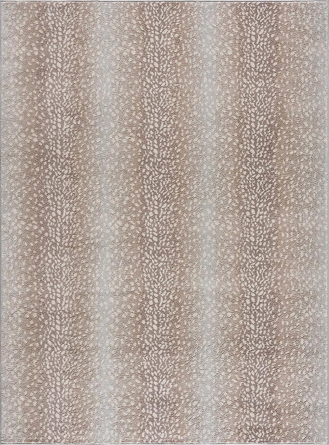 Hauteloom Pointblank Animal Print Living Room, Bedroom Area Rug - Pile Height 0.27" - Bohemain Abstract Spotted Farmhouse Rug - Leopard, Dalmatian Carpet - Gray, Brown, Beige - 6'7" Square