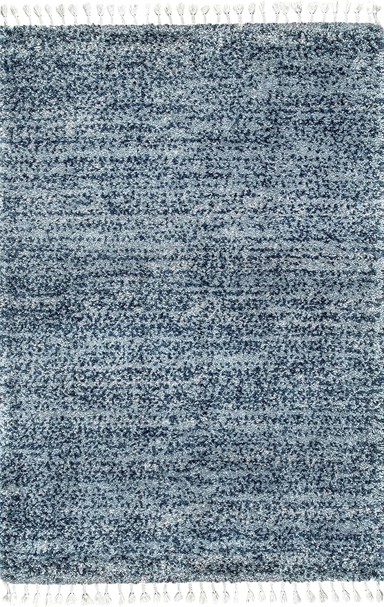 nuLOOM Brooke Shag Tasseled Area Rug - 3x5 Accent Shag Rug Casual Blue/Ivory Rugs for Living Room Bedroom Dining Room Nursery Entryway