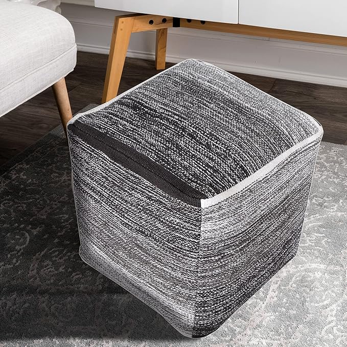 L.R. Resources Pablo Distressed Cubic Pouf Ottoman, 16" x 16", Grey