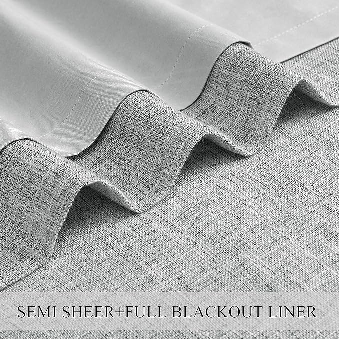 Pinch Pleated Blackout Curtain Panels with Full Blackout Liner Linen Texture Window Treatment Sets with Back Tab for Living Room Bedroom Thermal Insulated Drape with 12 Hooks, 60"x95"x1, Gray