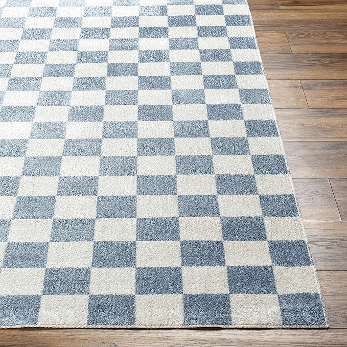 Mark&Day Washable Rugs, 5x7 Shaquina Modern Pale Blue Checkered Rug, Blue Ivory Carpet for Living Room, Bedroom or Kitchen (5'3" x 7', Machine Washable)