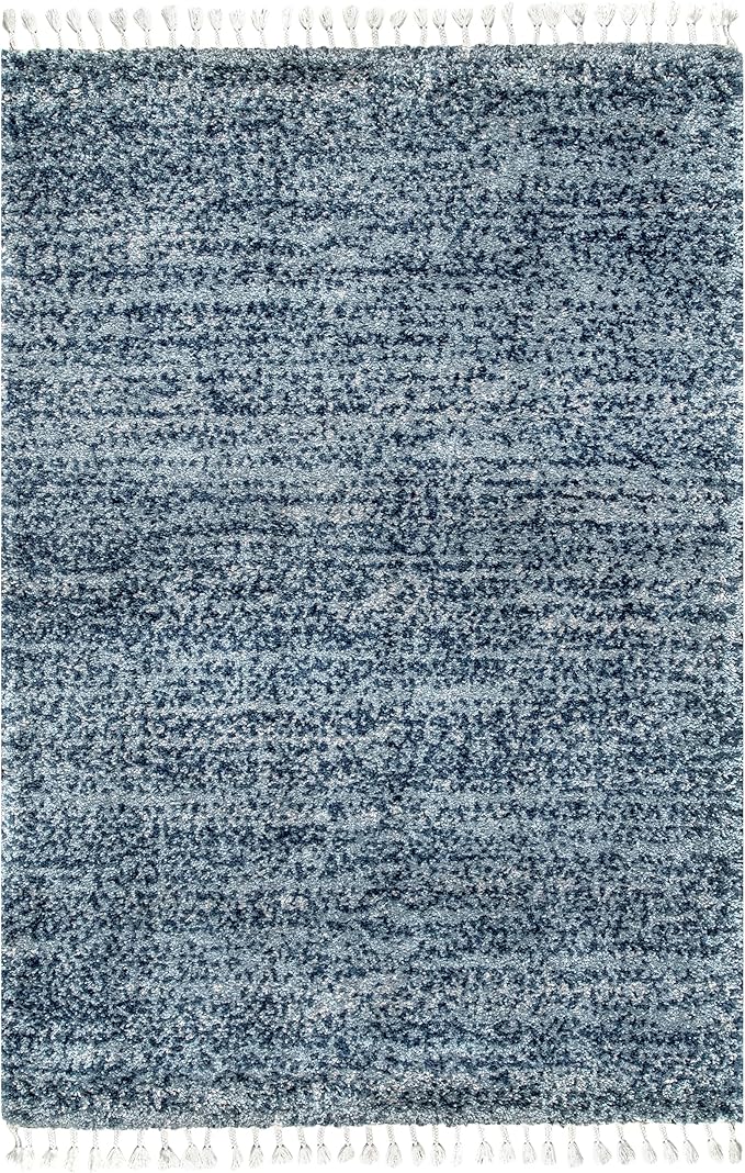 nuLOOM Brooke Shag Tasseled Area Rug - 2x3 Accent Shag Rug Casual Blue/Ivory Rugs for Living Room Bedroom Dining Room Nursery Entryway