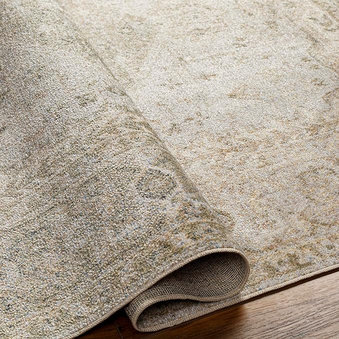Mark&Day Washable Rugs, 5x7 Edmond Traditional Camel Area Rug, Gray Olive Brown Carpet for Living Room, Bedroom or Kitchen (5'3" x 7',Machine Washable)