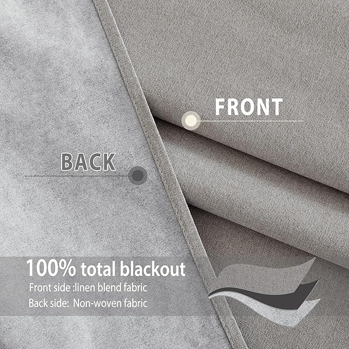 NICETOWN 100% Absolutely Blackout Faux Linen Curtains with Thermal Insulated White Liner, 52" W, 2 PCs, Light Grey, 95" Long Drapes Sweep The Floor Decorative Keep Privacy Panels for Living Room/Villa