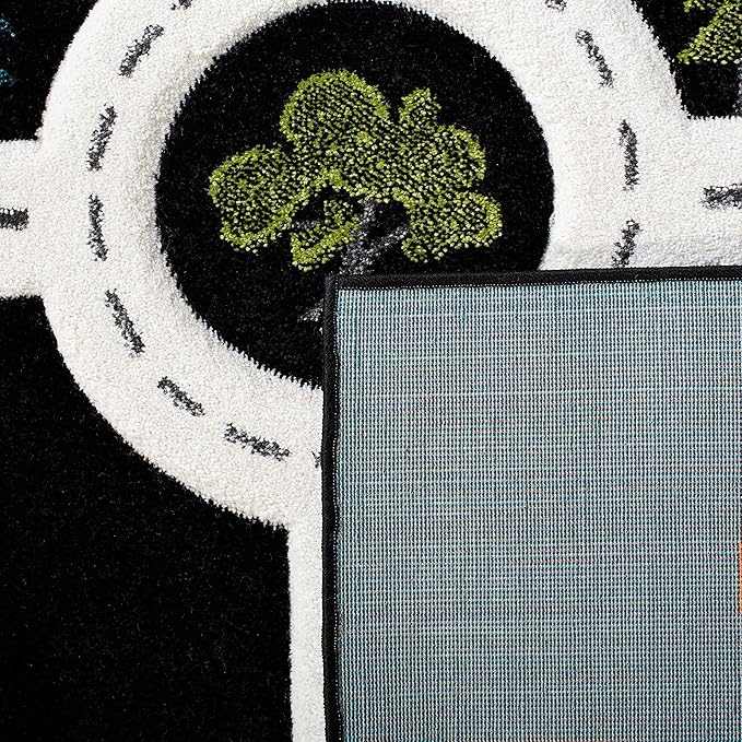 SAFAVIEH Carousel Kids Collection Area Rug - 5'3" Square, Black & Ivory, Non-Shedding & Easy Care, Ideal for High Traffic Areas for Boys & Girls in Playroom, Nursery, Bedroom (CRK192Z)