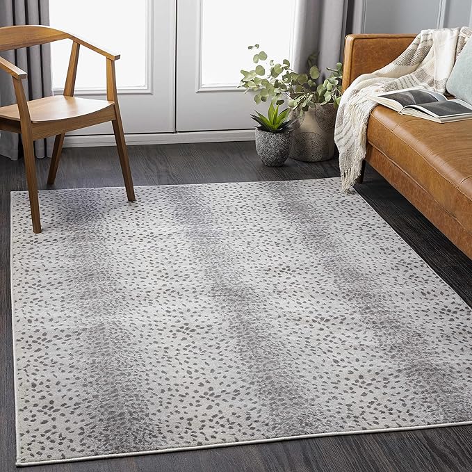 Hauteloom Leichhardt Modern Animal Print Area Rug for Living Room, Bedroom - Bohemain Leopard Print Carpet - Contemporary Antelope Print Rug - Light Gray, Dark Gray - 6'7" x 9' (6x9)