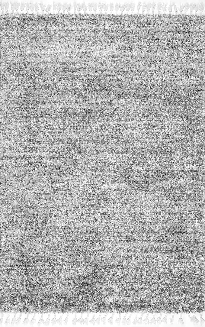nuLOOM Brooke Shag Tasseled Area Rug - 2x3 Accent Shag Rug Casual Grey/Ivory Rugs for Living Room Bedroom Dining Room Nursery Entryway (Pack of 3)