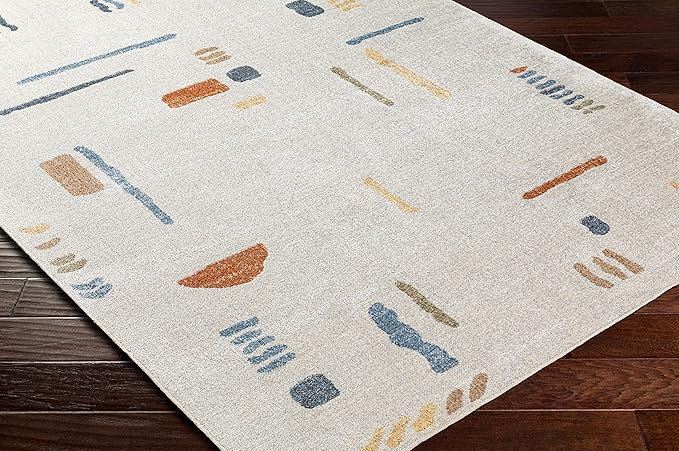 Mark&Day Washable Rugs, 8x10 Elbing Modern Beige Area Rug, Beige Orange Blue Carpet for Living Room, Bedroom or Kitchen (7'10" x 10'2", Machine Washable)