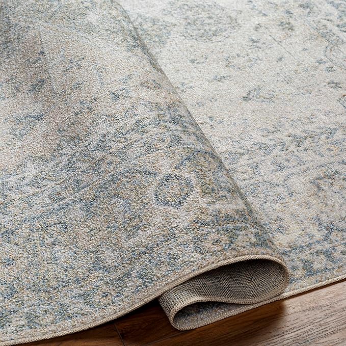 Mark&Day Washable Rugs, 2x4 Edmond Traditional Denim Area Rug, Gray Dark Blue Olive Carpet for Living Room, Bedroom or Kitchen (2'3" x 3'9",Machine Washable)