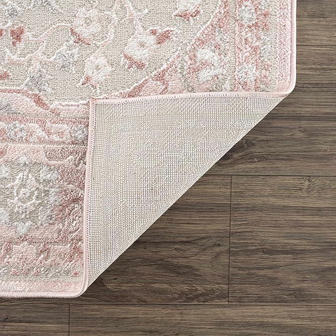 BoutiqueRugs Blush & Light Pink Collection Zora Bohemian Oriental Medallion Area Rug - Traditional Floral Carpet for Living Room, Bedroom - Blush, Pale Pink, Cream - 7'9" x 9'6"
