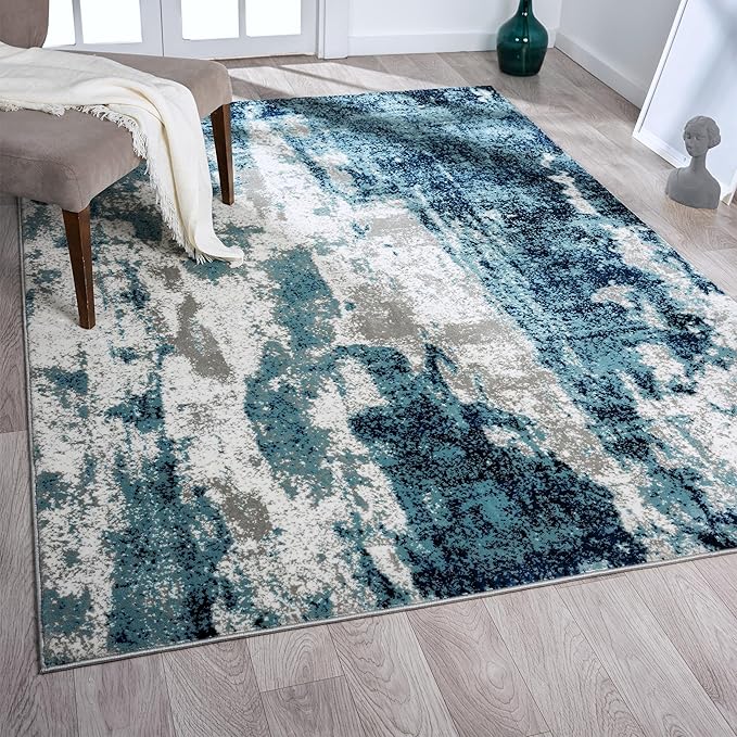 LUXE WEAVERS Modern Abstract Art Light Blue 2x7 Area Rug