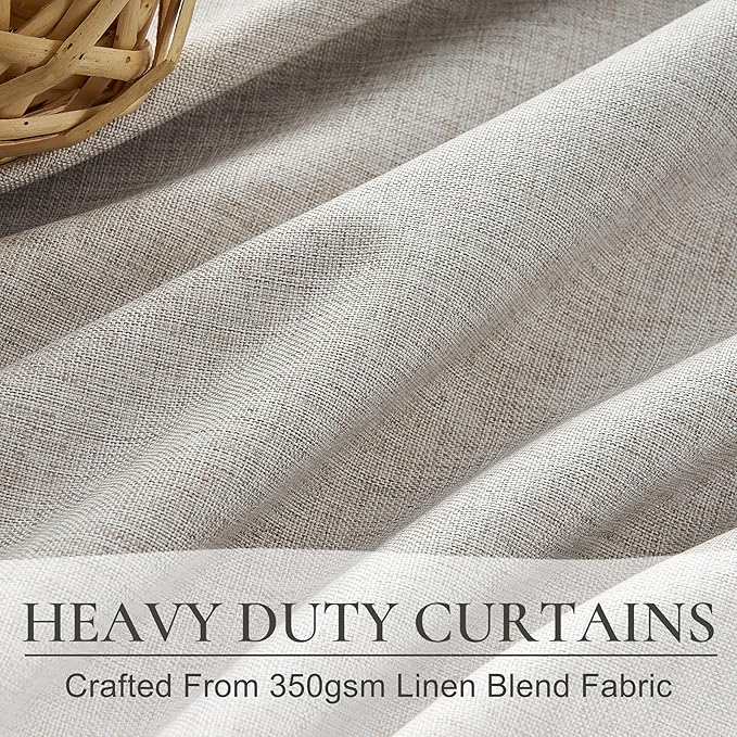 Pleat Linen Blend Room Darkening Extra Long Curtains 120 Inch Length 2 Panels Set for Living Room, Natural Melange Grey for Bedroom Windows Blackout Drapes Heat Blocking for Summer Heat (50"Wx120"L)