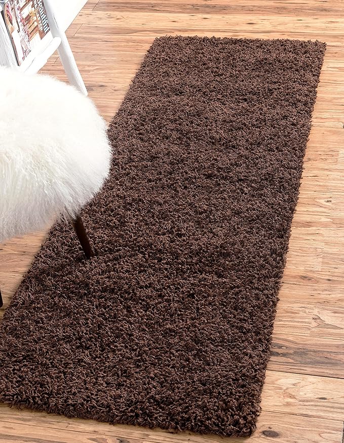 Unique Loom Solid Shag Collection Area Rug (2' 7" x 10' Runner, Chocolate Brown)