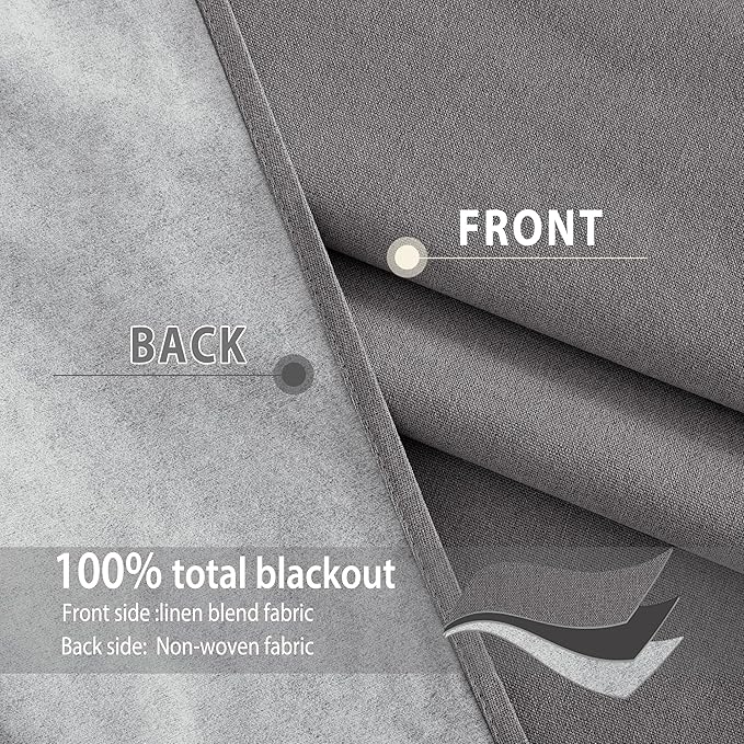 NICETOWN Grey Long Faux Linen Full Shade Panels, 52" Wide x 95" Long, Pair of Thermal Insulated & Energy Efficiency Blackout Curtains for Living Room Windows, Lined Silky Performance Window Dressing