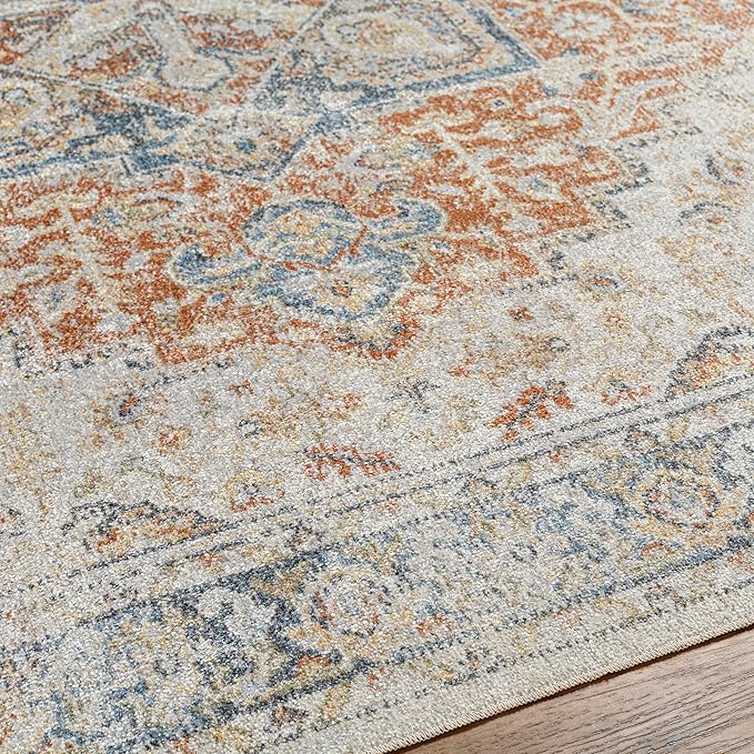 Mark&Day Washable Rugs, 2x3 Hollenberg Traditional Burnt Orange Area Rug, Orange Blue Beige Carpet for Living Room, Bedroom or Kitchen (2' x 3', Machine Washable)
