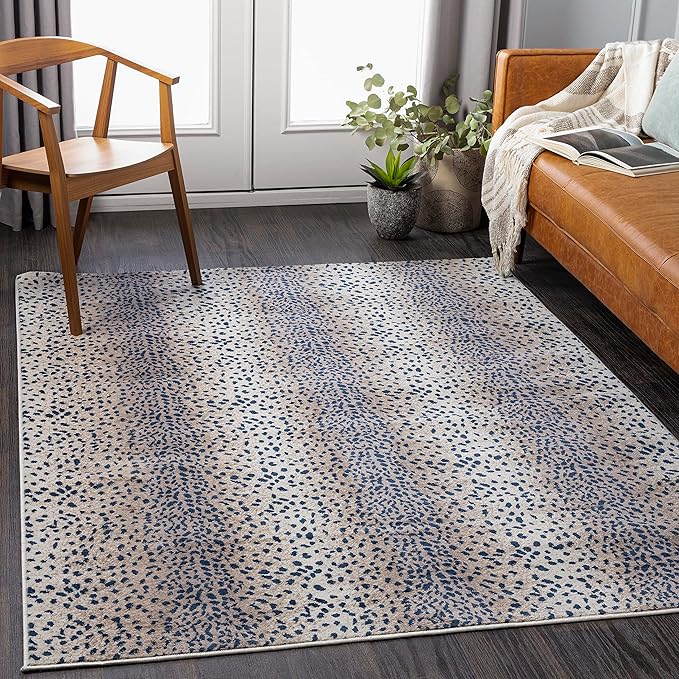 Livabliss Area Rugs - 5x7 Pablo Modern Antelope Print Blue Brown Ivory Area Rug for Living Room Bedroom - Animal Theme Non-Shedding Stain Resistant Carpet for Kitchen, Office (5'3" x 7'1")